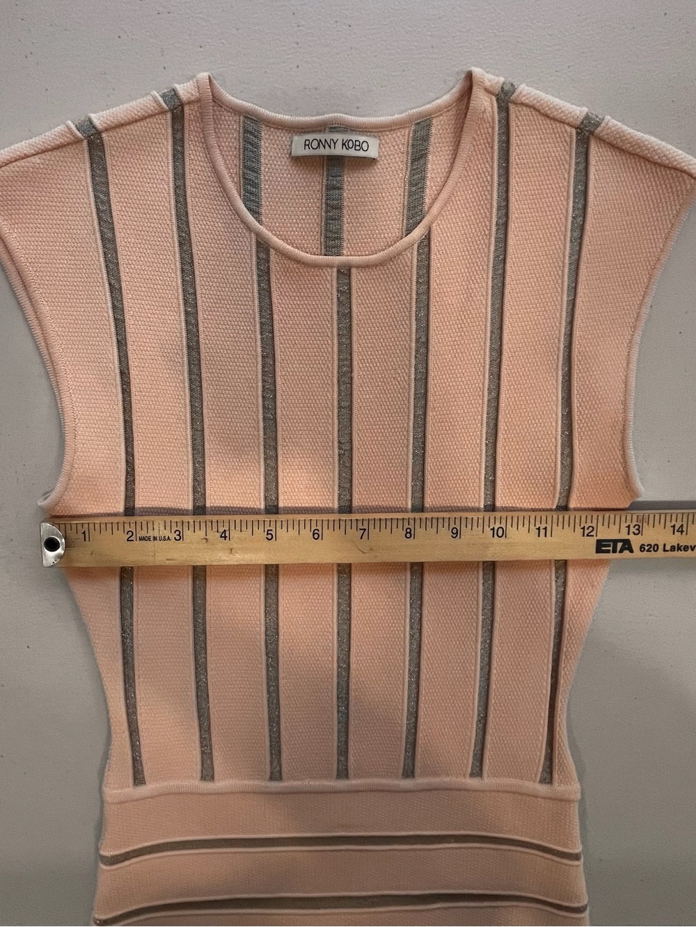 Ronny Kobo Blush Metallic Stripe Knit Fit & Flare Mini Dress Sz XS - Picture 11 of 11